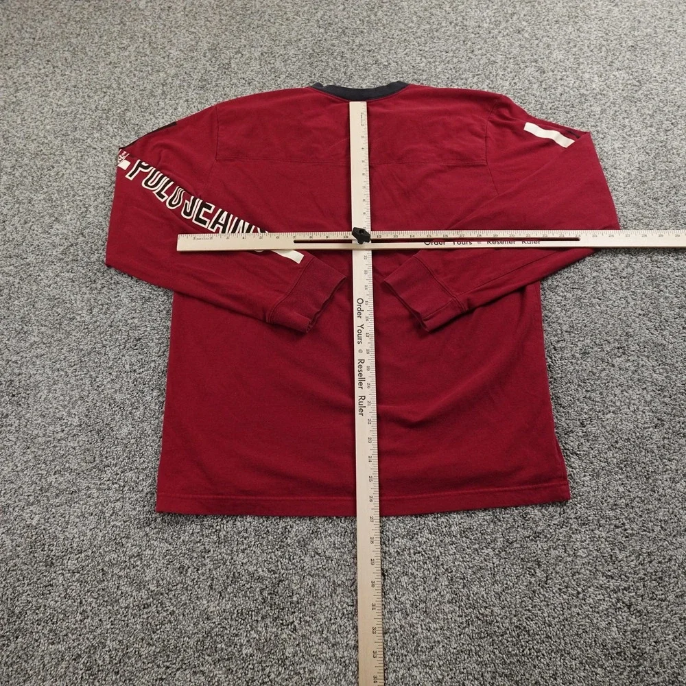 VTG Ralph Lauren Shirt Mens L Red Polo Jeans V Neck Long Sleeve Graphic logo USA